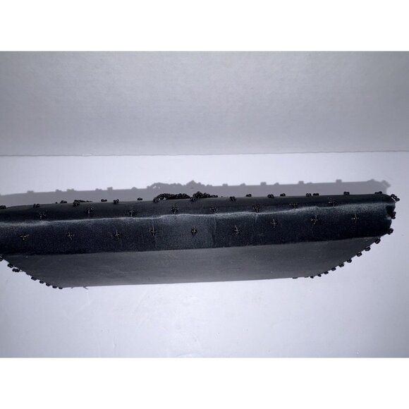 1950's VINTAGE  FORTUNE HONG KONG BLACK SATIN BEADED HARD SIDED CLUTCH PURSE - Picture 5 of 8